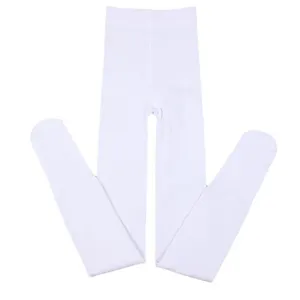 Detail view of white kids dance tights, made with soft and elastic fabric for ballet.
