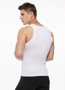 Men's seamless compression tank top breathable shaping undershirt athletic slim fit white.