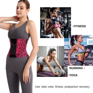 Detailed view of leopard print waist trainer corset with hook closures for back support.