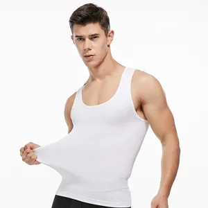 Men's White Sleeveless Compression Tank Top Breathable Slimming Body Shaper Fitness Vest