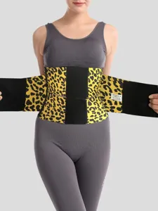 Leopard print waist trainer corset with double straps, breathable shaping belt for women back support.