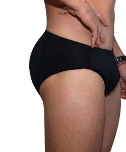 Men black padded shapewear briefs butt enhancer underwear detail view side profile