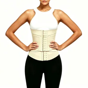 Faja reductora mujer doble capa corsé moldeador control de abdomen ganchos ajustables beige