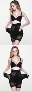 High waist black tummy control body shaper girdle detail, breathable mesh postpartum shapewear.