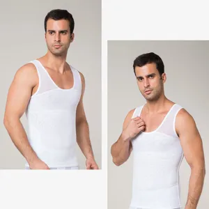 Men's Breathable Slimming Compression Vest Body Shaper Tummy Control Undershirt White