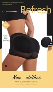 Women high waist shapewear shorts breathable mesh butt lifter panties removable pads black
