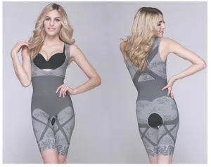 Details of the women gray floral breathable body shaper bodysuit for tummy control and lifting.