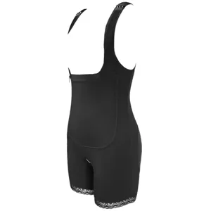 Black full body shapewear tummy control corset with straps and lace trim for women postpartum.