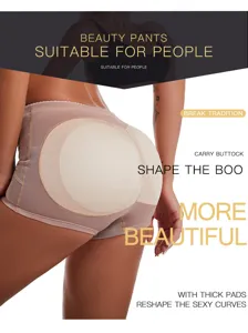 Women tummy control butt lifter shapewear shorts with removable pads beige daily wear
