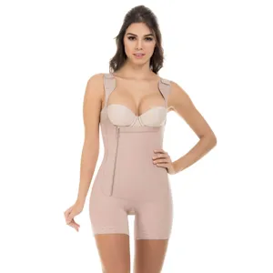 Plus size beige body shaper shapewear bodysuit tummy control front zipper waist trainer