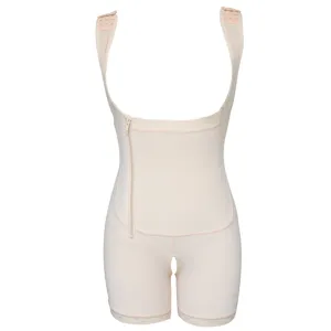 Beige full body shaper detail, side zipper and open crotch design for everyday slimming.