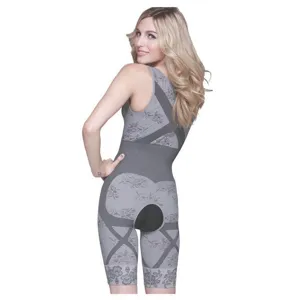 Women back view grey seamless shaping bodysuit tummy control waist cincher shapewear main