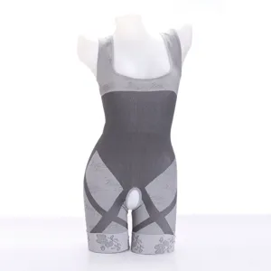 Women's gray seamless body shaper bodysuit shapewear tummy control slimming underwear top