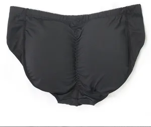 Black padded hip shaping briefs detail view, breathable fabric and comfortable daily wear.