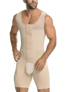 Men's full body shaper waist cincher tummy control girdle with front hooks and open design.