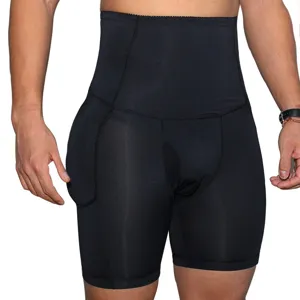 Men High Waist Padded Butt Lifter Shapewear Polyester Breathable Tummy Control Body Shaper Boxer Briefs Solid Color Male Underwear
