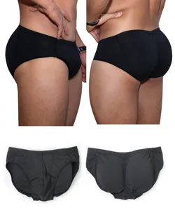 Men padded butt lifter briefs black breathable sexy hip enhancer underwear shaping main.