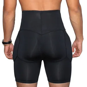 Men high waist padded hip enhancer body shaper black boxer briefs breathable butt lifter
