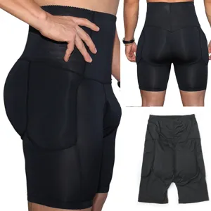 Men's breathable padded high waist shapewear hip enhancer boxer briefs for men black