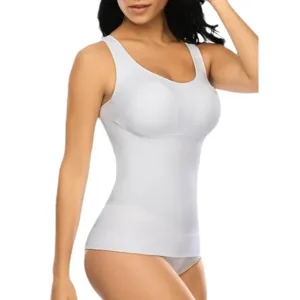Women seamless tummy control shaping camisole wirefree slim fit body shaper white tank top