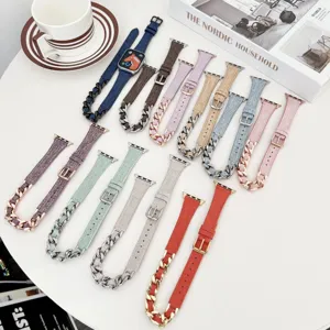 Modisches Jeansstoff Metallkette Apple Watch Armband, kompatibel mit Serie ultra 8 7 9 se.