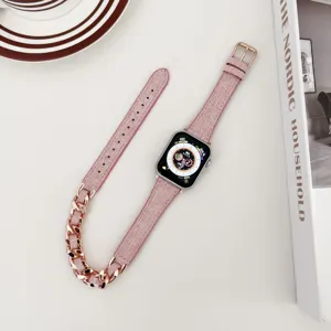 Rosa Jeansstoff und Roségold Kette Uhrenarmband, stilvolles Ersatzarmband für Smartwatches.