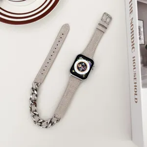 Jeans und Metallketten Doppel-Tour Armband kompatibel mit Apple Watch, stilvoll und vielseitig.