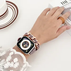 Modisches Ersatzarmband fuer Smartwatch, doppelt gewickelte Kette und Stoff Design.