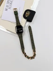 Apple Watch Lederkette Armband grün schick doppelter Wickel stilvolles Ersatzband