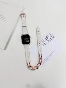 Tweed Kette Uhrenarmband doppelt gewickelt Leder Ersatzarmband kompatibel mit Apple Watch
