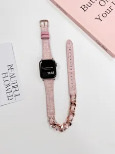 Rosa Tweed und Roségold Kette Smartwatch Armband kompatibel mit Apple Watch, elegantes Design.