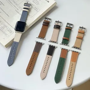 Echtes Leder Uhrenarmband Kompatibel Mit Smartwatch Farbblock Weiches Handgelenk Ersatz Luxus Mode Zubehör
