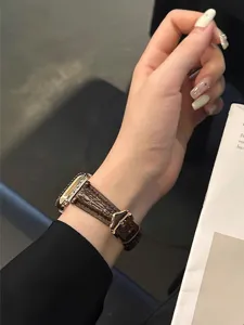 Brown crocodile pattern leather watch strap compatible with apple watch luxury replacement band