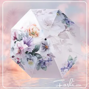 Floral print sun umbrella UV protection compact folding umbrella stylish rain gear for women