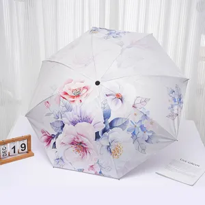 Floral print double layer sun umbrella UV protection rain or shine stylish women's sunshade