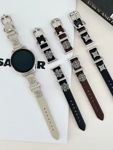 Cinturino per orologio in pelle stile punk con decorazione in metallo per smartwatch