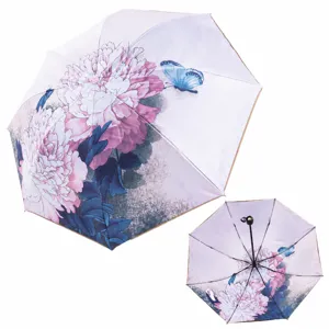 Double layer floral print UV protection sun umbrella for women summer rain and shine use
