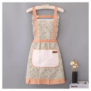 Floral kitchen apron with pocket pastoral style cute cooking apron for home cooking use