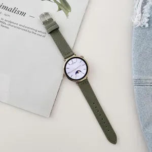 Green canvas smartwatch strap for Huawei watch GT4 41mm, elegant replacement band with golden case.