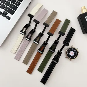 Leather watch strap magnetic folding buckle for Huawei GT5 GT4 Fit3, multi-color replacement.