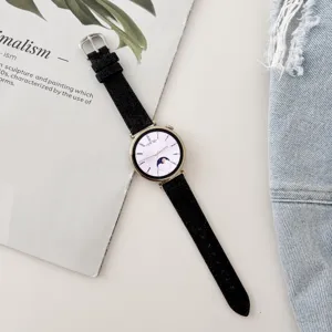 Stylish black denim canvas watch strap replacement for smartwatches, elegant daily wear flat lay.