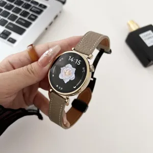 Genuine leather watch strap with magnetic folding buckle and litchi pattern for smart watch