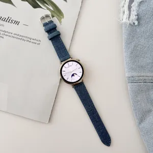 Blue denim canvas smartwatch strap for women stylish replacement band daily wear design.