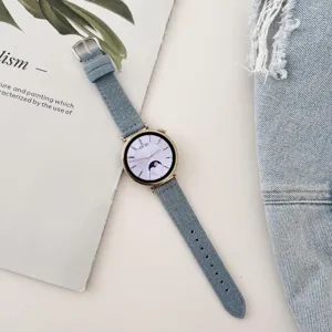 Blue denim canvas watch strap replacement accessory compatible with smartwatches stylish daily wear.