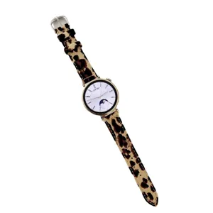 Leopard print canvas smartwatch strap with gold case, stylish replacement accessory for women.
