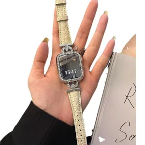 Luxury rhinestone watch strap and case set compatible with apple watch chic leather band