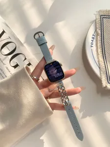 Blaues Jeans- und Metallketten-Uhrenarmband kompatibel mit Apple Watch, stylisches Armband.