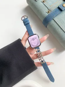 Blaues Jeans- und Metallketten-Uhrenarmband für Smartwatch, stilvolles Ersatzarmband Zubehör.