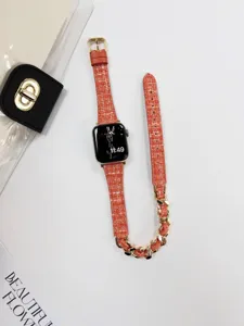 Tweed Stoff und Metallkette Smartwatch Ersatzarmband, stilvolles luxuriöses Design Armband.
