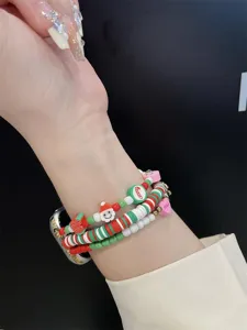 Bracelet de montre en perles d'argile de Noël compatible avec Apple Watch Série 9 8 7 6 5 4 SE détail